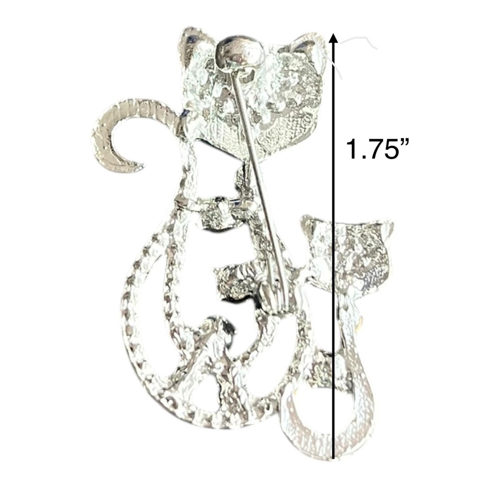 Cat Brooch Pin Women's Silver Tone 1.75" Rhinestone Animal Kitty Jewelry - Picture 3 of 3